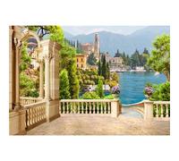 SDOTPMT 3x2m Toile de Fond Jardin Urbain Printemps Fond Photographique de Cour de Montagne Vert océan pour Fille mariée Portrait Paysage Marin Romantique Mariage Accessoires
