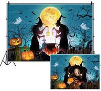 SDOTPMT 4.5x3m Halloween sorcière Fond sorcières Silhouette par Pleine Lune Jack - o '- lanternes Tombstones Cobwebs Chauves-Souris fantômes Photographie Fond pour célébrer Le décor du Festival
