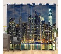 SDOTPMT 53x160cm New York Ligne d'Horizon Rideau de Fenêtre Immeuble Urbain Grattes-Ciels Métropole Nuit Opaque pour Salon Chambre, 2 Panneaux