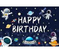 SDOTPMT 5x3ft Happy Birthday Polyester Backpack Astronaute Hors planète Espace Photographie Fond Cosmos étoiles Enfants fête d'anniversaire décoration bébé Douche Studio Photo Prop