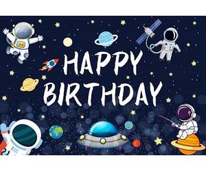 SDOTPMT 5x3ft Happy Birthday Polyester Backpack Astronaute Hors planète Espace Photographie Fond Cosmos étoiles Enfants fête d'anniversaire décoration bébé Douche Studio Photo Prop