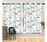 SDOTPMT 66x160cm Camion Dessiné à la Main Rideau de fenêtre Mignon Voiture Trafic Lumière Rideaux de fenêtre Enfants Paiting Art Rideaux Opaques pour Pépinière Rideaux occultants, 2 Panneaux