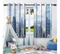 SDOTPMT 66x160cm New York Rideau de fenêtre Manhattan Moderne Gratte-Ciel Architecture bâtiments Baie Port de Nuit décorations de fenêtre pour Rideaux d'occultation, 2 Panneaux