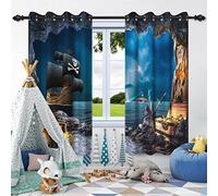 SDOTPMT 66x160cm Voilier Rideaux océan Vintage Bateau Pirate dans Un Orage Fantaisie Aventure Rideaux Voile Explorer thème Chambre à Coucher décoration Rideaux Traitement de fenêtre, 2 Panneaux