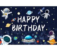 SDOTPMT 6x4ft Happy Birthday Polyester Backpack Astronaute Hors planète Espace Photographie Fond Cosmos étoiles Enfants fête d'anniversaire décoration bébé Douche Studio Photo Prop