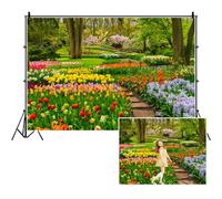 SDOTPMT 6x4ft Sac à Dos en Polyester Spring Forest Park Fond Photographie de Jardin Jungle de Tulipes en Fleurs Enfants Printemps Outdoor Art Studio Photo Prop Fonds d'écran