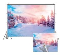 SDOTPMT 7x5ft Hiver Neige forêt Polyester bandoulière Fond de Noël Sunrise Champ de cèdre forêt de cèdres Flocons de Neige Fête de Noël bannière Enfants Adultes Studio Photo Prop