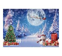 SDOTPMT 7x5ft Joyeux Noël Polyester Harnais Arbre Noël Bonhomme Neige Pleine Lune Fond de Paysage de Neige Enfants fête d'anniversaire Hiver Wonderland scène Fond décoration Photo Booth Prop