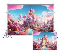 SDOTPMT 8x6ft Candyland Polyester Fond rêve Château coloré Bonbons Poudre Nuage Fond Conte de fées Princesse Enfants fête d'anniversaire décoration Nouveau - né Studio Photo Prop