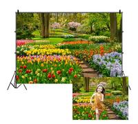 SDOTPMT 8x6ft Sac à Dos en Polyester Spring Forest Park Fond Photographie de Jardin Jungle de Tulipes en Fleurs Enfants Printemps Outdoor Art Studio Photo Prop Fonds d'écran
