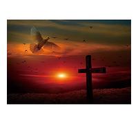 SDOTPMT 8x6ft Sunset Holy Crucifix Dove Jupe en Polyester Église de la Croix de Jésus - Christ Noël Pâques Passion nerveuse Événement Église baptême décoration Image de Fond vidéo Prop