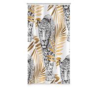 SDOTPMT 90x180cm Afrique Safari léopard Rideau Douche Fierce Wildlife Blanc Rideau de Douche Wildlife thème Feuille d'or imprimé Rideau de Douche garçon Salle de Bain Décoration avec Crochet