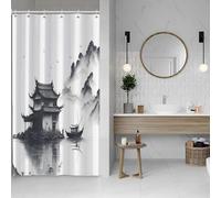 SDOTPMT 90x180cm Lake Mountain Rideau Douche Smokey Mountain Boat Wild Nature Parc National Baignoire Paysage Rural Photo Salle de Bain Art Déco Rideau de Douche avec Crochet