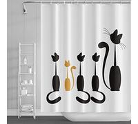 SDOTPMT 90x183cm Animal Silhouette Rideau de Douche Abstrait Noire Jaune Chat Mignon Dessin animé Animaux Rideau de Bain Blanc Rideau de Baignoire pour Enfants Salle Bains Polyester avec Crochets