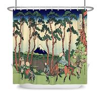 SDOTPMT 90x183cm Mont Fuji Paysage Rideau de Douche Japonais Chevalier Ukiyo-e Abstrait de Bain Orient Traditionnel Ethnique Anime pour Salle Bains Polyester avec Crochets