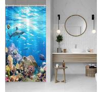 SDOTPMT 90x183cm Rideau de Douche sous - Marin Multicolore récif corallien Poisson Baleine Tortue sous - Marine Animaux thème Rideau de Douche pour Enfants Salle de Bain décoratif avec Crochet