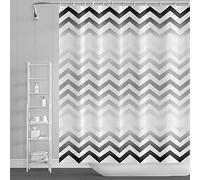 SDOTPMT 90x183cm Rideau de Douche Vague Rayure Noire Blanc Pente Horizontal Ondulé Zigzag Abstrait Géométrique pour Enfants Salle de Bains Polyester avec Crochets