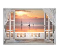 SDOTPMT 9x6ft Romantique Sunset Polyester bandoulière Fenêtre Blanche Rideau Paysage lac Calme Rafting Voile Paysage Naturel paisible Voyage thème Fond Studio Photo Prop