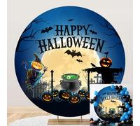 SDOTPMT Diameter 3ft Happy Halloween Ronde Couverture de Fond avec citrouilles, Chauves-Souris, sorcière et Chaudron éléments de Conception Photographie Fond Festival célébration décor