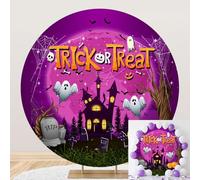 SDOTPMT Diameter 3ft Trick Or Treat Halloween Ronde Couverture de Fond avec Maison hantée, citrouilles cimetière fantômes Rose Photographie Fond Festival célébration décor