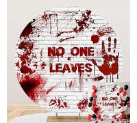 SDOTPMT Diameter 4ft Horror Blood Splattered Round Background Cover NO One Leaves avec Brick Wall Red Handprint Design Décor d'horreur d'halloween
