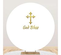 SDOTPMT Diamètre 1.8m Que Dieu Vous bénisse Fond Rond Kim La Croix, Mon Dieu Première Communion Blanc Fond Photographique Garçons et Filles Baptême Polyester, Nouveau - né Douche pour bébé Fête,