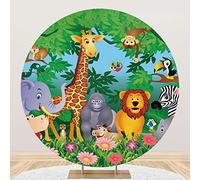 SDOTPMT Diamètre 2m Dessin animé Jungle Safari Animal Rond Toile de Fond Floral des Arbres Naturel Girafe Lion Éléphant Singe Photographie Arrière Plan pour Douche de bébé Nouveau née Bannière