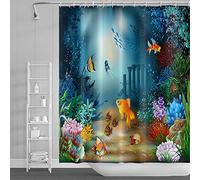SDOTPMT Rideau de douche 105 x 160 cm, motif poissons tropicaux mignons, algues vertes, corail coloré, rideau de bain créature du Maine paysage sous-marin, rideau de baignoire pour enfants, décoration