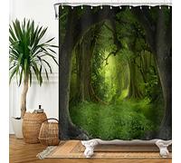 SDOTPMT Rideau de douche 180 x 180 cm, motif forêt magique, conte de fées, arbre de jungle, plante verte, prairie, paysage naturel, rideau de baignoire pour décoration de salle de bain, tissu