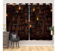 SDOTPMT Vintage Salle d'étude Étagère à Livres Rideau de fenêtre Rétro Bibliothèque bibliothèque Bougie Classique Œuvres Enfants Éducation Rideaux de fenêtre pour Chambre 107x215cm, 2 Panneaux