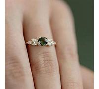 Sdouefos Bague de fiançailles en plaqué or 18 carats avec émeraude carrée et pierre précieuse pour femme, Q, Argent sterling