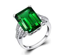 Sdouefos Bague de fiançailles pour femme en argent sterling 925 avec pierre de naissance 5 carats et émeraude verte, Q, Métal