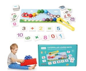 Sdtgrtht Jeu de Mathématiques en Bois,Activité Éducative d'apprentissage De L'arithmétique - Puzzle À Perles en Forme De Chenille | pour D'âge Préscolaire 3-5 Ans Anniversaire École À La