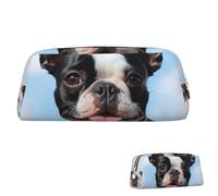 SDTYKHJ Grande trousse à crayons avec motif terrier de Boston - Portable - Pour pièces de monnaie - Esthétique - Trousse de maquillage en cuir, doré, One Size