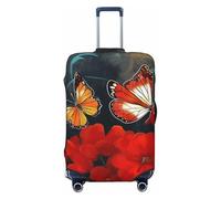 SDTYKHJ Housse de protection tendance pour valises de voyage - Fleurs rouges et papillons - En élasthanne - Lavables - Anti-rayures - Pour valises de 45,7 à 81,3 cm, Noir , XL