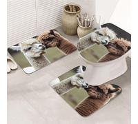 SDTYKHJ Lot de 3 tapis de bain ultra absorbants antidérapants et amusants en alpaga - Tapis de douche doux en forme de U - Couverture de couvercle de toilette pour baignoire/douche