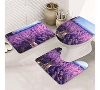 SDTYKHJ Lot de 3 tapis de bain ultra absorbants, antidérapants, romantiques, lavande, contour en forme de U, couverture de couvercle de toilette, pour baignoire-douche
