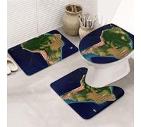 SDTYKHJ Lot de 3 tapis de bain ultra absorbants et antidérapants pour salle de bain Amérique du Sud, image satellite, tapis de sol doux en forme de U pour couvercle de toilette, pour baignoire/douche