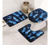 SDTYKHJ Lot de 3 tapis de bain ultra absorbants et antidérapants pour salle de bain et douche Motif papillons Bleu foncé