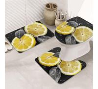 SDTYKHJ Lot de 3 tapis de bain ultra absorbants et antidérapants - Tapis de bain doux et antidérapant en forme de U pour baignoire/douche - Motif citron et blanc
