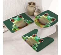 SDTYKHJ Lot de 3 tapis de bain ultra absorbants et antidérapants - Tapis de sol doux en forme de U pour baignoire et douche - Motif grenouille amusante - Vert