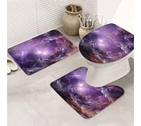 SDTYKHJ Lot de 3 tapis de bain ultra absorbants et antidérapants - Tapis de sol doux en forme de U - Tapis de douche et couvercle de toilette pour baignoire/douche - Motif galaxie violette