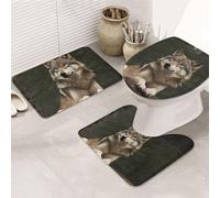 SDTYKHJ Lot de 3 tapis de bain ultra absorbants et antidérapants - Tapis de sol doux en forme de U - Tapis de sol pour baignoire-douche - Motif loup gris