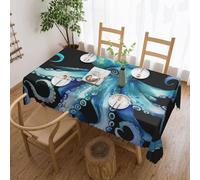 SDTYKHJ Nappe rectangulaire imperméable facile à nettoyer, infroissable, pour table de salle à manger, bleu aquarelle, pieuvre, nappes décoratives pour ferme, 137 x 183 cm