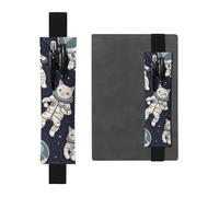 SDTYKHJ Porte-crayons en cuir avec bande élastique pour carnet de notes amusant chat astronaute pochette à stylos pochette réglable pour journal journal marque-page 20,3 cm à 10" Noir, Noir , Taille