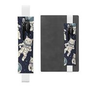 SDTYKHJ Porte-crayons en cuir avec bande élastique pour carnet de notes amusant chat astronaute pochette à stylos pochette réglable pour journal journal marque-page 20,3 cm à 10" Noir, blanc, Taille