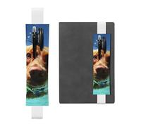 SDTYKHJ Porte-crayons en cuir avec bande élastique pour carnet de notes amusant en forme de chien de natation - Pochette réglable pour carnet de notes de 20,3 cm à 10" - Noir, blanc, Taille unique