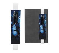 SDTYKHJ Porte-crayons en cuir avec bande élastique pour carnet de notes - Bleu foncé - Motif papillons - Pochette réglable - Convient pour les ordinateurs portables de 20,3 cm à 10" - Noir, blanc,