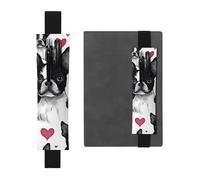 SDTYKHJ Porte-crayons en cuir avec bande élastique pour carnet de notes Boston Terrier - Pochette réglable pour journal intime, marque-page - Convient pour ordinateurs portables de 20,3 cm à 10" -
