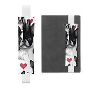 SDTYKHJ Porte-crayons en cuir avec bande élastique pour carnet de notes Boston Terrier - Pochette réglable pour journal intime, marque-page - Convient pour ordinateurs portables de 20,3 cm à 10" -